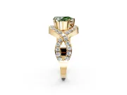 Halo Engagement Ring Setting for Fancy Green Pear-Shaped Center with Pave Infinity Twist Band and Prong Head in Yellow Gold