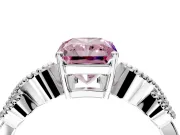 Leaf Engagement Ring Setting for Fancy Pink Princess Cut Center with Milgrain Accent Band and Prong Head in Sterling Silver