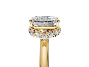 Hidden Halo Engagement Ring Setting for Radiant Cut Center with Plain Rounded Band and Prong Head in Yellow Gold