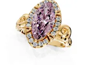 Halo Engagement Ring Setting for Fancy Pink Marquise Center with Open Scroll Shoulders and Prong Head in Yellow Gold