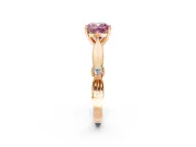 Solitaire Engagement Ring Setting for Fancy Pink Cushion Cut Center with Carved Leaf Shoulders and Prong Head in Rose Gold