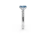 Cluster Engagement Ring Setting for Fancy Blue Radiant Cut Center with Round Cut Accent Band and Prong Head in Sterling Silver