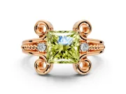 Solitaire Engagement Ring Setting for Fancy Yellow Princess Cut Center with Twisted Band and Scroll Prong Head in Rose Gold