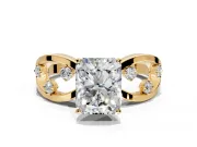 Solitaire Engagement Ring Setting for Radiant Cut Center with Criss-Cross Accent Band and Prong Head in Yellow Gold