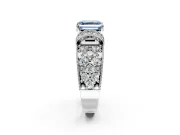 Pave Engagement Ring Setting for Fancy Blue Asscher Cut Center with Curved Accent Rows, Openwork and Prong Head in Platinum