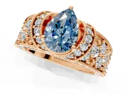 Pave Engagement Ring Setting for Fancy Blue Pear-Shaped Center with Curved Accent Rows, Openwork and Prong Head in Rose Gold