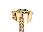 Halo Engagement Ring Setting for Fancy Green Heart-Shaped Center with Milgrain Halo, Pave Band and Prong Head in Yellow Gold