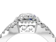 Halo Engagement Ring Setting for Radiant Cut Center with Wide-Open Pave Split Shank and Prong Head in Platinum