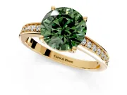Solitaire Engagement Ring Setting for Fancy Green Round Cut Center with Channel-Set Accent Band and Prong Head in Yellow Gold