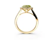 Halo Engagement Ring Setting for Fancy Yellow Heart-Shaped Center with Raised Halo, Pave Band and Prong Head in Yellow Gold