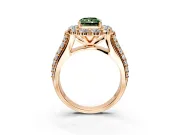 Large Accent Halo Engagement Ring Setting for Fancy Green Radiant Cut Center with Pave Split Shank and Prong Head in Rose Gold