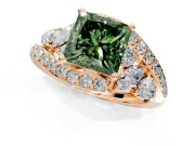 Halo Engagement Ring Setting for Fancy Green Princess Cut Center with Marquise and Pave Bypass Band and Prong Head in Rose Gold