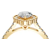 Milgrain Floral Halo Engagement Ring Setting for Pear-Shaped Center with Pave Band and Prong Head in Yellow Gold