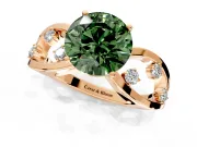 Solitaire Engagement Ring Setting for Fancy Green Round Cut Center with Criss-Cross Accent Band and Prong Head in Rose Gold