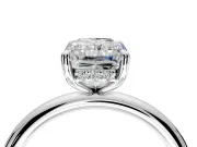 Hidden Halo Engagement Ring Setting for Radiant Cut Center with Thin Rounded Band and Prong Head in Sterling Silver