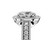 Milgrain Halo Engagement Ring Setting for Oval Center with Pave Band and Prong Head in Platinum