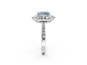 Floral Halo Engagement Ring Setting for Fancy Blue Radiant Cut Center with Pave Accents and Prong Head in Platinum