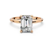 Minimalist Solitaire Engagement Ring Setting for Emerald Cut Center with Thin Band and Prong Head in Rose Gold