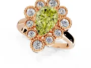 Cluster Halo Engagement Ring Setting for Fancy Yellow Pear-Shaped Center with Milgrain Bezel Accents and Prong Head in Rose Gold