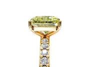 Solitaire Engagement Ring Setting for Fancy Yellow Radiant Cut Center with Round Cut Pave Band and Prong Head in Yellow Gold