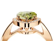 Bezel-Framed Halo Engagement Ring Setting for Fancy Yellow Heart-Shaped Center with Pave Band and Prong Head in Rose Gold