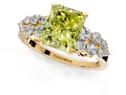 Cluster Engagement Ring Setting for Fancy Yellow Radiant Cut Center with 2-Row Shoulder Clusters and Prong Head in Yellow Gold