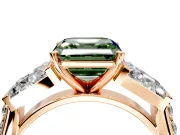 Channel-Set Engagement Ring Setting for Fancy Green Asscher Cut Center with Baguette Band and Prong Head in Rose Gold