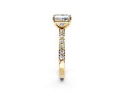 Solitaire Engagement Ring Setting for Princess Cut Center with Round Cut Pave Band and Prong Head in Yellow Gold