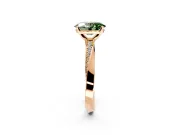 Side Accent Engagement Ring Setting for Fancy Green Oval Center with Accent Shoulders and Prong Head in Rose Gold