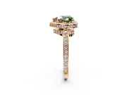 Halo Engagement Ring Setting for Fancy Green Heart-Shaped Center with Metal-Rimmed Halo, Pave Band and Prong Head in Rose Gold