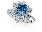 Floral Halo Engagement Ring Setting for Fancy Blue Radiant Cut Center with Pave Accents and Prong Head in Platinum