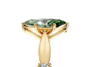 Solitaire Engagement Ring Setting for Fancy Green Marquise Center with Carved Leaf Shoulders and Prong Head in Yellow Gold