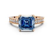 Solitaire Engagement Ring Setting for Fancy Blue Asscher Cut Center with Milgrain-Framed Pave Band and Prong Head in Rose Gold