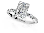 Solitaire Engagement Ring Setting for Emerald Cut Center with Pave Band and Claw Prong Head in White Gold