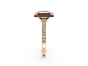 Halo Engagement Ring Setting for Fancy Pink Princess Cut Center with Milgrain Pave Band and Bezel Head in Rose Gold