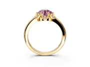 Floral Frame Engagement Ring Setting for Fancy Pink Round Cut Center with Accent Clusters and Prong Head in Yellow Gold