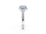 Floral Engagement Ring Setting for Fancy Blue Asscher Cut Center with Four Accent Clusters and Prong Head in Sterling Silver
