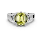 Solitaire Engagement Ring Setting for Fancy Yellow Emerald Cut Center with Wide Band, Pave Collar and Prong Head in Sterling Silver