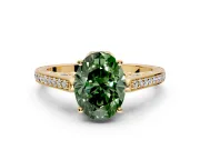 Cathedral Engagement Ring Setting for Fancy Green Oval Center with Antique-Style Pave Band and Prong Head in Yellow Gold