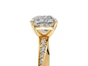 Side Accent Engagement Ring Setting for Cushion Cut Center with Accent Shoulders and Prong Head in Yellow Gold