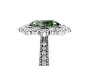 Milgrain Halo Engagement Ring Setting for Fancy Green Oval Center with Bezel Point Accents and Prong Head in Sterling Silver