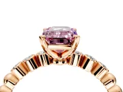 Solitaire Engagement Ring Setting for Fancy Pink Emerald Cut Center with Bezel-Dot Beaded Band and Prong Head in Rose Gold