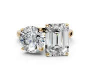 Round Cut and Emerald Cut Lab-Grown Diamond Toi et Moi Engagement Ring with Prong-Set Stones in Yellow Gold