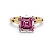 Solitaire Engagement Ring Setting for Fancy Pink Asscher Cut Center with Plain Band and Tulip Prong Head in Yellow Gold