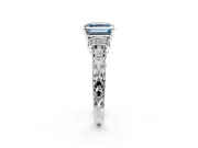 Solitaire Engagement Ring Setting for Fancy Blue Asscher Cut Center with Filigree Band and Prong Head in Platinum