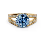 Split Shank Engagement Ring Setting for Fancy Blue Round Cut Center with Pave Split Shank and Prong Head in Yellow Gold