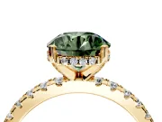 Solitaire Engagement Ring Setting for Fancy Green Round Cut Center with Band of Accents and Prong Head in Yellow Gold