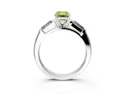 3 Stone Engagement Ring Setting for Fancy Yellow Emerald Cut Center with Tapered Baguettes, Plain Band and Prong Head in Platinum