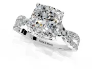 Solitaire Engagement Ring Setting for Cushion Cut Center with Narrow Twist Pave Band and Prong Head in Platinum