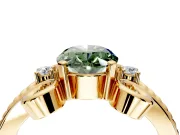 Solitaire Engagement Ring Setting for Fancy Green Oval Center with Twisted Band and Scroll Prong Head in Yellow Gold